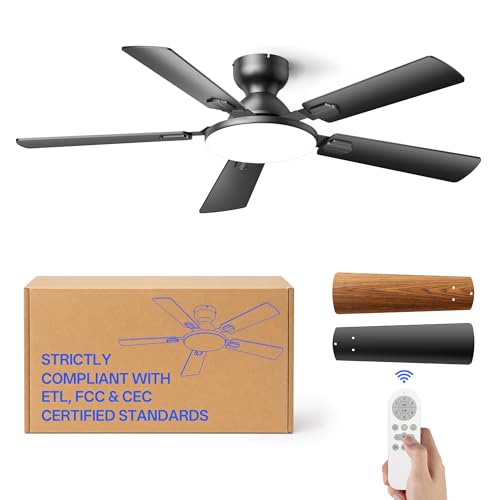 Homelist 52-inch matte-black flush mount ceiling fan with light