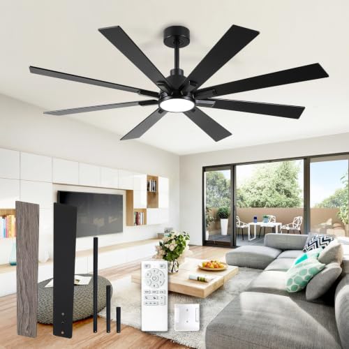 Wellspeed 62-inch black industrial ceiling fan with eight blades and light